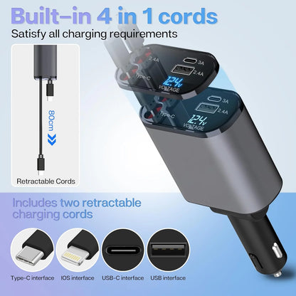 Car Charger, 120W 4 in 1 Superfast Car Charger, Type C & USB Charging Ports
