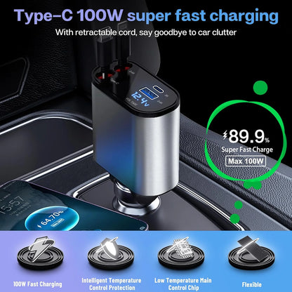 Car Charger, 120W 4 in 1 Superfast Car Charger, Type C & USB Charging Ports